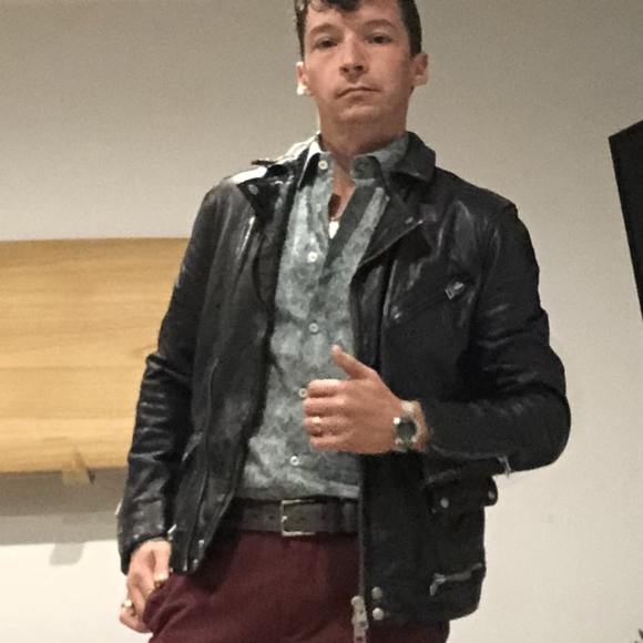 Navy Leather Jacket by All Saints - Picture 4 of 5